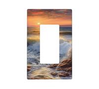 Rocky Wave Sunset Painting Wall Plate Cover 1 Gang Light Switch Cover Decorative Single Duplex Wall Plates Standard Size Decorator Blank Electrical Switch Plate Cover for Electrical Outlets