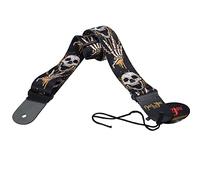Rockyou Guitar Strap Skull Pattern Adjustable Genuine Leather Ends for Acoustic Gutiar Black