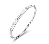 Rockyu Bracelet for Women Silver Titanium Engraved "Believe in Yourself" Heart Bangle Wedding New Year Popular Gift Stainless Steel