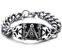 Rockyu Brand Popular Bracelet, Stainless Steel, Men's, Masonic Engraved, Chain, Men's Bracelet, Celebrity, Coming-of-Age Ceremony, Gift, Stainless Steel