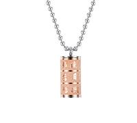 Rockyu Cylinder Ashes Necklace for Men Silver Stainless Steel Chain 20 Inch Rose Gold Plated Buddhism Six Word Mantra Cremation Urn Jewelry Keepsake