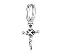 Rockyu Hoop Earrings for Men Women Stainless Steel Silver Dagger Cross Earrings Unisex Hip Hop Casual Gift Birthday, ミディアム, Stainless Steel, No Gemstone