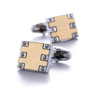 Rockyu Men's Cufflinks Gold Brushed with Crystal Accents Square Stainless Steel Modern Formal Wedding