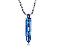 Rockyu Men's Necklace, Popular, Titanium, Blue, Bullet Crucifix Pendant, Pure Titanium, Clavicle Chain, Elegant, Finish, Hypoallergenic, Titanium
