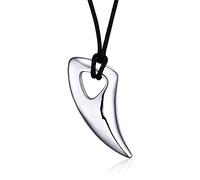 Rockyu Men's Necklace, Titanium, Black & Silver, Cow Horn Design, Ethnic Style, Accessory, Birthday Gift, Titanium, No Gemstone
