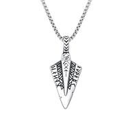 Rockyu Men's Silver Arrowhead Pendant Necklace Viking Rune Engraved 22-Inch Hypoallergenic Stainless Steel Nordic Amulet Chain Punk Style Fashion Accessory for Boyfriend Father Birthday Gift