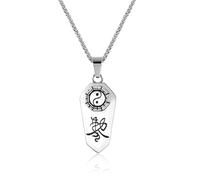 Rockyu Mens Stainless Steel Necklace Silver Taoist Amulet Bagua Symbol Yin Yang Totem Pendant Exorcism Protection Ghost Hunter Necklace 24 Inch Chain, Stainless Steel