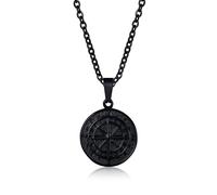 Rockyu Necklace for Men Silver Cable Chain Round Necklace Stylish Coin Star Pendant Titanium Hypoallergenic Birthday Party Gift Accessory Titanium