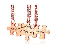 Rockyu Puzzle Piece Necklace Rose Gold Plated Stainless Steel, We Will Always Be Connected for Couples