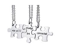 Rockyu Puzzle Piece Necklace Stainless Steel, We Will Always Be Connected Set for Couples, 50cm Chain