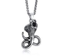 Rockyu Snake Necklace for Men Snake Silver Stainless Steel Retro Cobra Pendant Cross Snake Accessories Animal jewelry Chain 24 inches, Stainless Steel