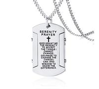 Rockyu Stainless Steel Dog Tag Cross Necklace for Men Gold Plated Chain 24 Inch Serenity Prayer Bible Verse Cross Tag Pendant Lord's Prayer Christian Religion Jewelry (Gold) (Silver)