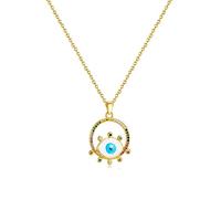 Rockyu Women's Gold Blue Round Devil Eye Necklace with Stainless Steel Chain 18.1 inches Hypoallergenic Evil Eye Pendant Moon Star Pearl Zirconia for Thanksgiving