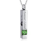 Rockyu Women's Stainless Steel Memorial Urn Necklace "Forever Loved" Pendant with May Birthstone, Ashes Keepsake Cremation Jewelry for Remembrance
