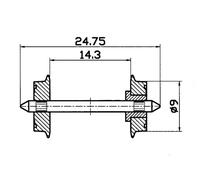 Roco 40194 Pair Of Axles Wheel Diameter 9 Mm, Isolated Shaft On One Side