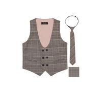 Roco Boy's Cillian - Double Breasted Brown Checked Waistcoat | Size: 13 Years Roco Brown 13 Years