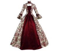 Rococo Ball Gown Gothic Victorian Dress Costume: Print Medieval Dress Long Patchwork Queen Dresses Vintage Renaissance Dresses Elegant Princess Costume Halloween Fancy Dress Party Dress, Wine Red, L