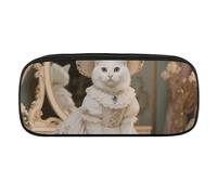 Rococo Cat Pencil Case Waterproof Leather Pencil Pouch Multi-purpose Aesthetic Makeup Bag Cute Pen Bag Large Cosmetic Bag for Office Stationery, Travel