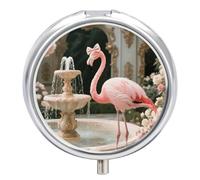 Rococo Flamingo Medicine Pill Case, 3 Compartments Portable Decorative Medicine Organizer for Pocket or Wallet, Vitamin Organizer