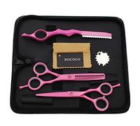 Rococo Professional 6 Inch Hairdressing Scissors Set Pink Salon Hair Cutting Scissors and Hair Thinning Shears Kit with Razor for Female Hairdresser (Pink)
