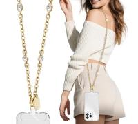 ROCONTRIP Metal Phone Chain Strap Crossbody Mobile Phone Lanyard with 2 TPU Tether Tabs, iPhone Chain Crossbody for Women Girls Neck Strap for iPhone(Champagne Gold)