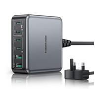 Rocoren 270W GaN USB C Fast Charger Block, 6-Port PD 100W QC4.0 PPS 2-Laptop Charging Station with 1.5m UK Cord, Compatible with MacBook Pro/Air, iPhone 15/16 Pro, Galaxy, Steam Deck, ASUS and more