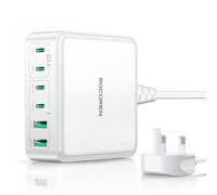 Rocoren 270W GaN USB C Fast Charger Block, 6-Port PD 100W QC4.0 PPS 2-Laptop Charging Station with 1.5m UK Cord, Compatible with MacBook Pro/Air, iPhone 15/16 Pro, Galaxy, Steam Deck, ASUS - White