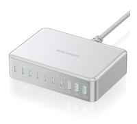 Rocoren 480W GaN USB C Charger, 10-Port PD100W QC4.0 PPS 4-Laptop Charger Station with 1.5m UK Extension Cord Compatible with MacBook, HP, iPad, iPhone, Sumsung Galaxy and More USB C Laptops - Silver