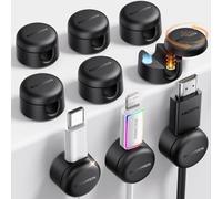 Rocoren Cable Tidy Clips, 9 Pack Magnetic Desk Cable Cord Organiser, USB Charger Cable Holder, Strong Adhesive Wire Management [360° Rotatable] for Nightstand, Kitchen Appliances, Office - Black