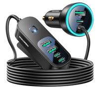 Rocoren Car Charger 105W, Car Van Accessories, 6 in 1 PD35W QC3.0 Fast Charge Multi USB C Car Charger Adapter with LED and 1.5m Cord for 12V-24V Socket Compatible with iPhone, Android, Laptop - Black