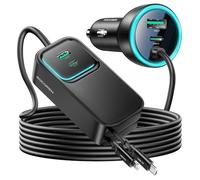 Rocoren Retractable Car Charger 135W Fast Charge Car Van Accessories, 6 in 1 USB C Car Charger Adapter with 80cm Retractable Cable 1.5m Cord, 12V/24V Socket, Compatible with iPhone, Android, Laptop