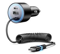 Rocoren USB C Car Charger 200W Fast Charge Adapter with PD100W Type C Coiled Cable, 12V/24V Socket, Compatible with iPhone, Android, Laptop