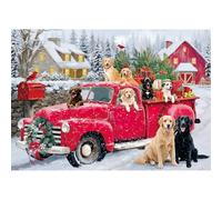 Rocorose 500 Piece Christmas Puzzles for Adults, Red Truck Jigsaw Puzzle Dogs Snow Winter Scene Jigsaw Puzzles Holiday Family Game Nights Pecfect for Gift