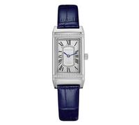 ROCOSJEWE Luxury Women's Vintage Rectangle Diamond Dress Watch, Silver Case Roman Numeral Dial Navy Blue Leather Strap Elegant Wrist Watches for Women Waterproof Fashion Ladies Dress Watch R0239