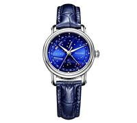 ROCOSJEWE Luxury Women's Wrist Watches Automatic Mechanical Watches Night Sky Luminous Leather Strap Waterproof Date Analog Watch Fashion Business Wrist Watch for Women R0108L (Leather Strap), Blue