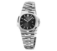 ROCOSJEWE Square Ladies Watch Japanese Quartz Black Dial Luminous Pointers with Calendar Waterproof Business Casual Style Adjustable Stainless Steel Band Gift