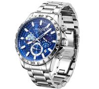 ROCOSJEWE Wrist Watch for Men Moon Phase Blue Dial Waterproof Analog Quartz Men's Watch with Date Display Steel Strap Luminous Men’s Wrist Watches Black Watch for Business & Casual Wear | Mens Watches