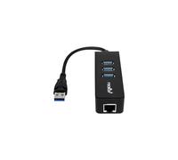 Rocstor Y10A179-B1 Premium 3 Port Portable USB 3.0 Hub with Gigabit Ethernet 10/100/1000- External Portable 3 Port USB Hub with GbE Adapter - Built-In Cable - USB, Black