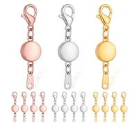 Roctee 15 Pcs Locking Magnetic Jewelry Clasp for Women, Round Alloy Necklace Clasp Closures Bracelet Extender Ornaments Clip Converter for Jewelry DIY Making Trinkets Crafts(Gold, Silver, Rose Gold)
