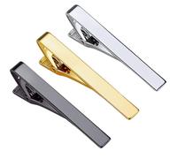 Roctee 3 Pack Clip For Tie, Men's Tie Clips Gold Silver Black Classic Tie Bar Clip-on Necktie Pin Matte Brushed Finish, Regular Mens Outfit Wedding Business Daily Accessory