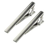 Roctee Silver Tie Clips For Men, Business Men’s Tie Bars 2-Pack Ties Tacks Pins Necktie Pinch For Regular Normal Size Ties Set Accessories Jewelry Fashion Designs
