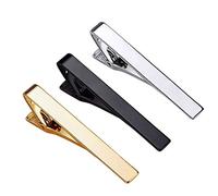Roctee Tie Clips for Men, 3 Pack Classic Tie Clip Silver Gold Black Necktie Tie Bar Pinch Clips Suitable for Wedding Anniversary Business, 2.3inch, Copper, No Gemstone