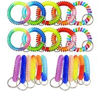 Rocutus 20 Pack Wrist Coil Keychain, Colorful Spring Stretch Key Chain Rainbow Spiral Coil Wristband for Gym, Pool, ID Badge, Colorful, generic, Exquisite