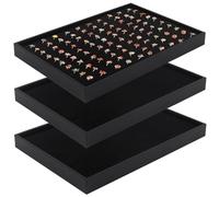 Rocutus Ring Display Tray, 3 Pack Velvet Jewelry Organizer 100 Slot Ring Holder, Earring & Necklace Storage, Gift for Jewelry Lovers, 13.8x9.5x1.3 Inch
