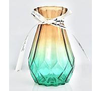 Rocwing Ribbed Glass Vase 15cm High Diamond Shape Multicolor - Brown and Green