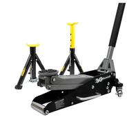 RocwooD Aluminium Trolley Jack 1.5 Ton Hydraulic Low Profile and Folding 3 Ton Axle Stands Lifting Range 90mm-358mm Quick Lift Car Van Mechanic Workshop Emergency 1.5T Tonne