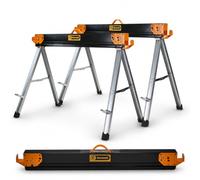 RocwooD Folding Saw Horse 1000KG Folding Twin Pack Easy Carry DIY Woodwork Heavy Duty Steel Workshop Stand A-Frame Support Pegs Woodworking Powder Coated