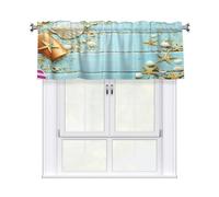 Rod Pocket Short Curtain Valance for windows 137x46 cm, Beach Theme Seashells Curtains 18"x54" Short Window Valance, Light Filtering Window Treatment for Kitchen/Bathroom, Easy Installation
