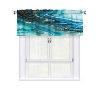 Rod Pocket Short Curtain Valance for windows 137x46 cm, Stone Blue Gold Marble Curtains 18"x54" Short Window Valance, Light Filtering Window Treatment for Kitchen/Bathroom, Easy Installation
