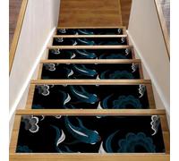 RODAILYCAY 15 Pack Carpet Stair Treads, 8" x 30" Stair Treads for Wooden Steps, Ethnic China Fish Black Non-Slip Staircase Mats Pads, Residue Free Stairway Runner for Kids Elders Dogs